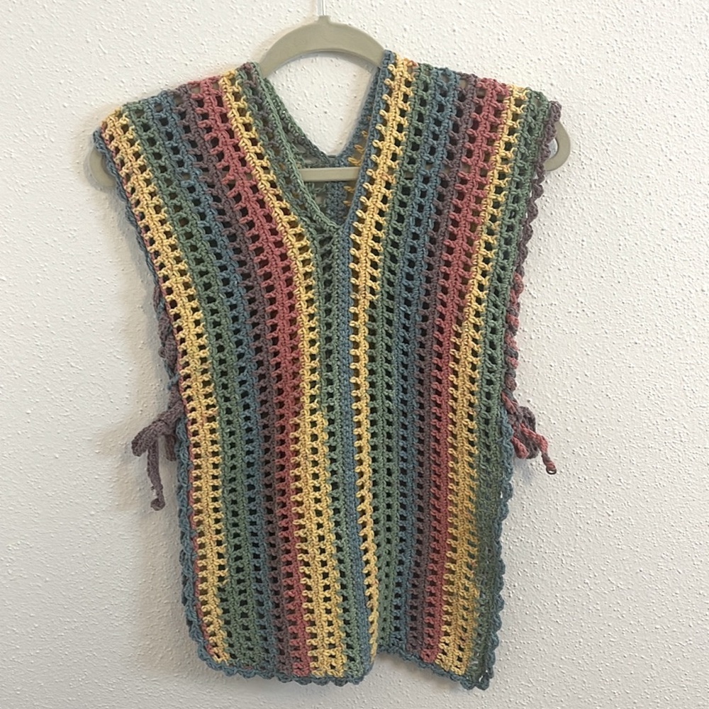 Hand Crocheted Pastel Rainbow Bathingsuit Cover up Top/ Vest Size S-M
